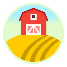 Farm RPG Icon - A red barn on a yellow fied